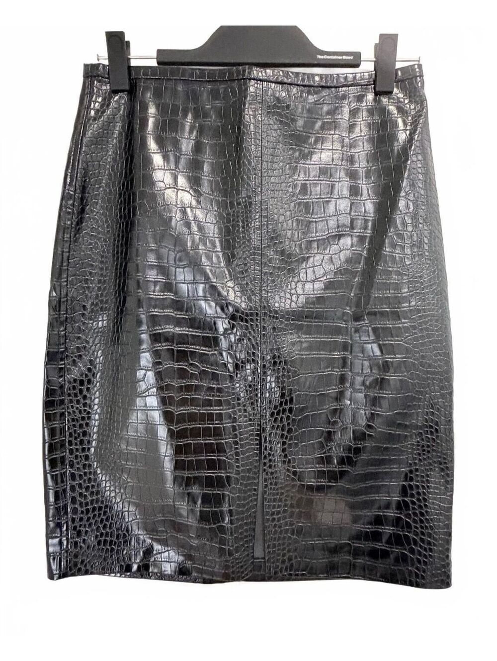 J.Crew Black Croc Embossed Faux Leather Pencil Skirt Front Slit Size 2 NWT